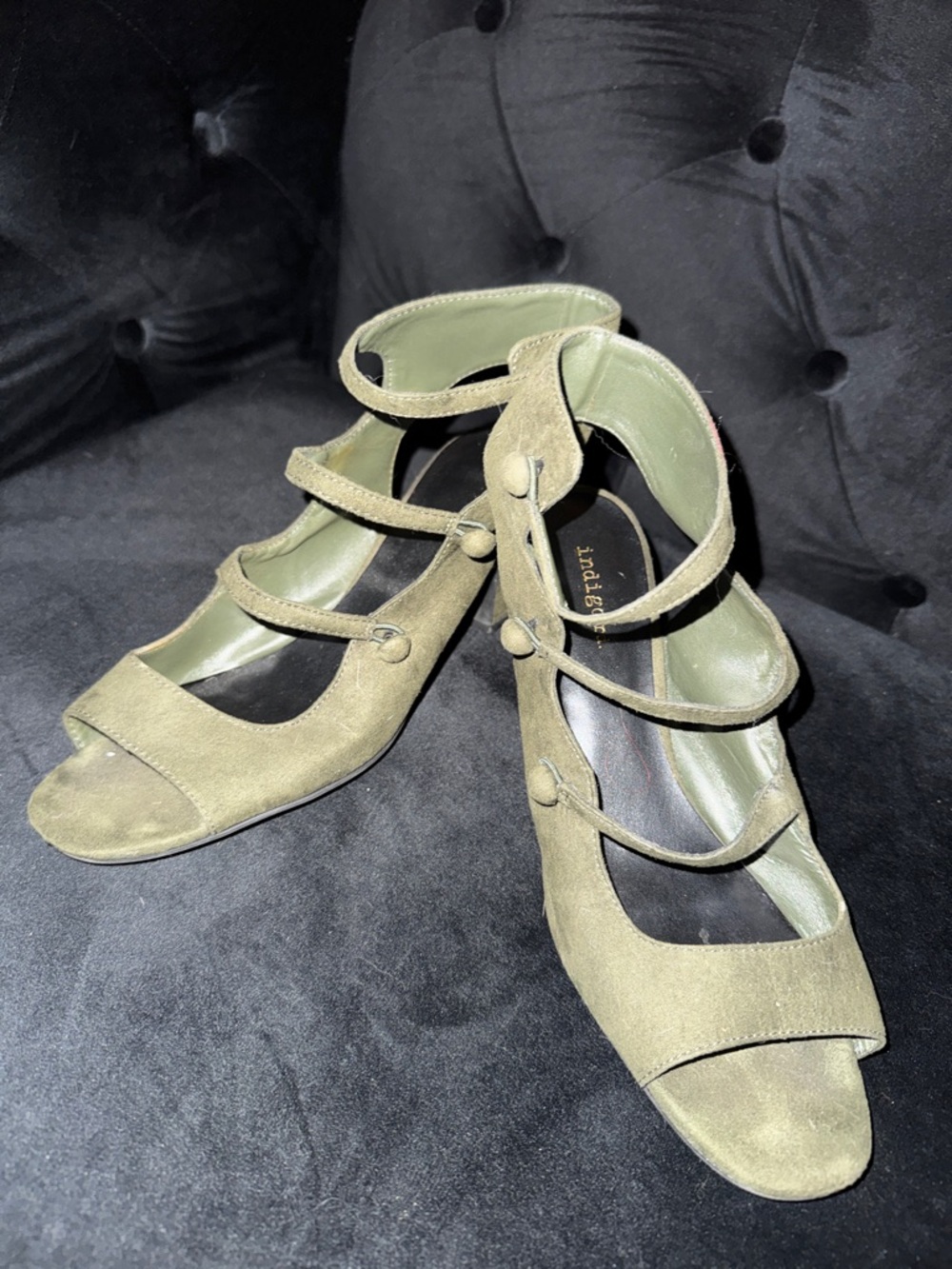 Indigo Olive Suede Multi-Strap Open-Toe Heels
